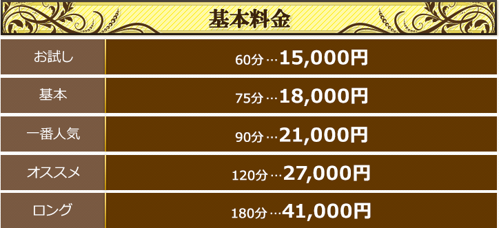 デリヘルプラン料金表