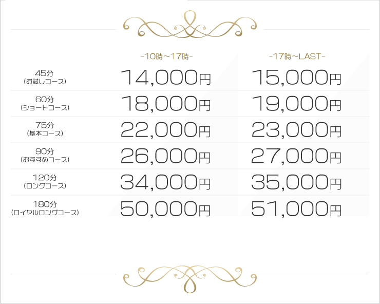 ホテヘルプラン料金表