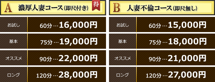 ホテヘルプラン料金表